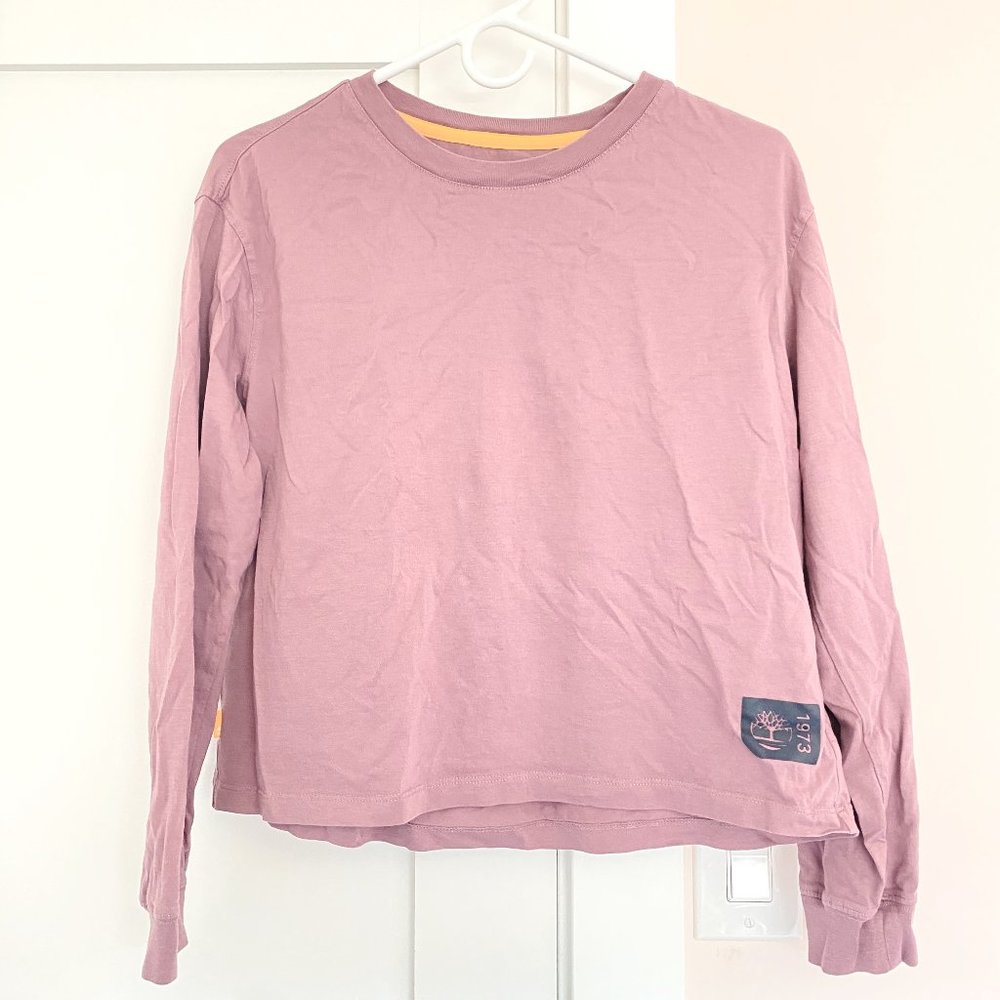 Timberland Crew Neck Long Sleeve Cropped Pink S 100% Supima Cotton Relaxed Fit